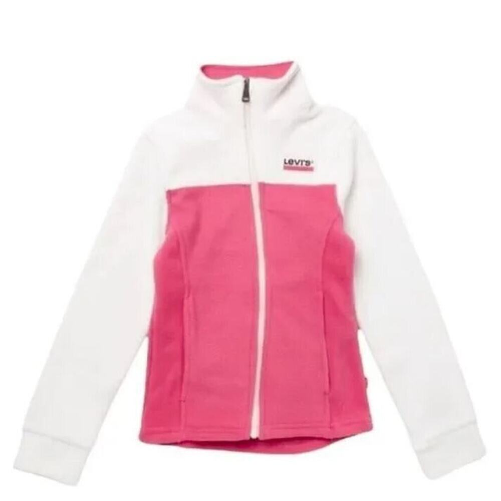 Levis Girls Fleece‎ Full Zip Pocket Colorblock Jacket Pink/White 4XS 3-4YRS $45